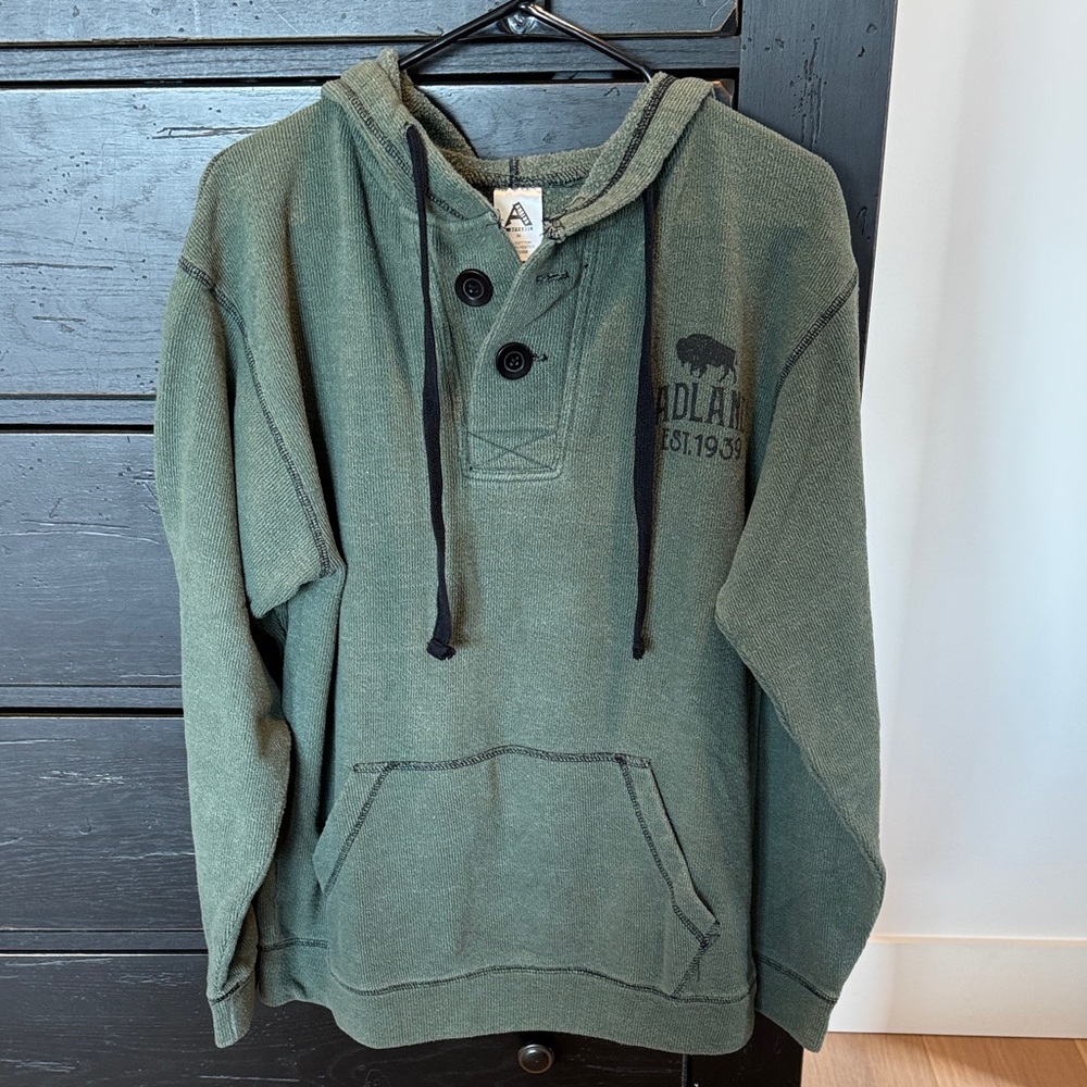 Badlands Green Hooded 1/4 Button Sweatshirt Casual Fit